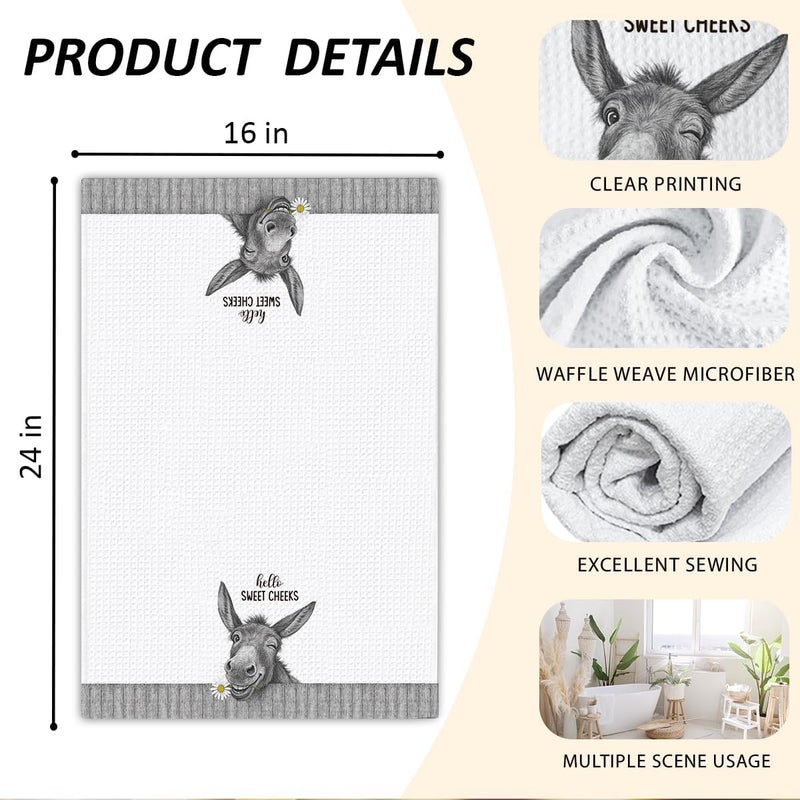 Threegoat Funny Cute Donkey Hand Towels for Bathroom,1 PCS Hello Sweet Cheeks Kitchen Towels,Donkey Decorative Towels for Rustic Farmhouse Guest Towels,Gifts for Women,Pet Owners Housewarming - B04 - Image 2